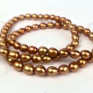 AAA 5mmX6mm gem quality Rice Oval Freshwater Pearl Satin Bronze Stunning pearl beads for designer 16&quot; full strand 70+ pc #DR3205 New SALE