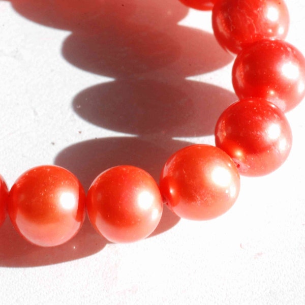 7-8mm AAA round potato Freshwater Pearl, Fire Orange pearl beads for design--- half strand 25 pcs #RP1012
