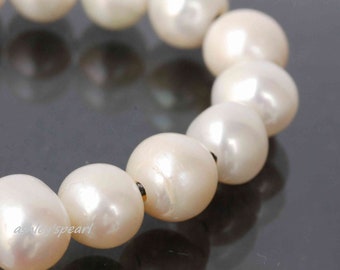 SALE 30% Off AA 10-11mm Large round off potato Pearl 2.2mm, 3mm Large Hole 15" strand white genuine freshwater pearl---Ptomotion