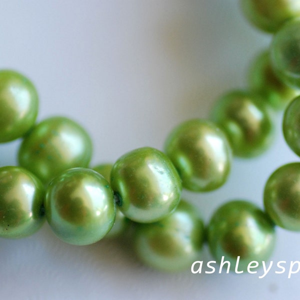 AA 7-8mm full strand 15"  Spring mint green Apple green color Freshwater pearl, round potato pearl 56 pieces R7080Y001---NEW arrival