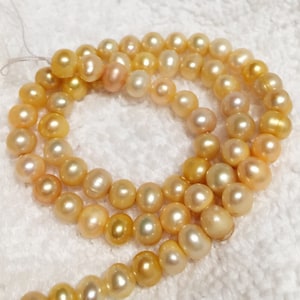 Freshwater Pearl round potato pearl Yellow Golden pearl----6-7mm Full Strand 15&quot; 70pc  #RS2040