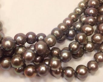 7-8mm AA+ Freshwater Pearl, full strand pearl 16" stunning Dark Grey round potato pearl-- 56+ pcs #2046