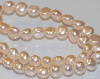 AA+ Corn Nugget Pearl Baroque Pearl Freshwater Pearl natural shell champagne pink 8mm  15'' full strand 52 pieces-----Wholesale #CB6060