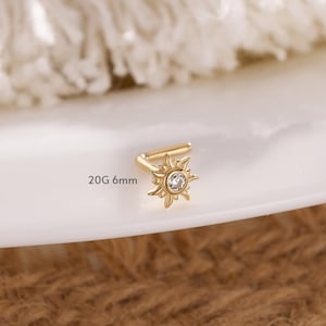 14K ゴールド サン ノーズ リング/20G タイニー ノーズ スタッド/L 字型 ノーズ ピアス/ノーズ ジュエリー/ゴールド ノーズ ジュエリー/ノーズ スタッド/ミニマリスト ノーズ スタッド