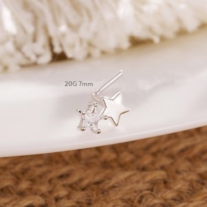 925 スターリングシルバー スターノーズスタッド 20G/L シェイプ ノーズリング/小さなノーズピアス/小さなノーズジュエリー/ノーズバー/ミニマリストジュエリー/バレンタインデー
