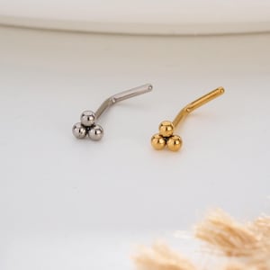 20G インプラントグレードチタン トリプルビーズ ノーズリング/L 字型ノーズスタッド/ノーズスクリュー/小さなノーズジュエリー/ノーズピアス/ノーズバー/ミニマリストジュエリー