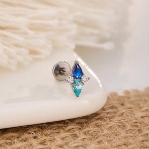 Titanium Blue Gradient Zircon Stud - Hypoallergenic Daily Wear Ear Cartilage Jewelry. implant-grade titanium studs, 16G 6/8mm