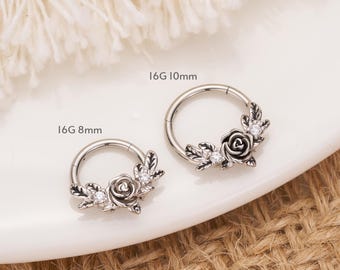 16G Twist Rose Bright Clicker Hoop/Nose Septum Ring/Nose Ring/Conch Hoop/Hoop Earrings/Clicker Hoop/Daith/Tragus/Septum Hoop/Helix/Gothic