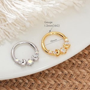 16g Bright moon star Clicker Hoop/Cartilage Earrings/Nose Ring/Conch Jewelry/Hoop Earrings/Clicker Hoops/Daith/Tragus/Nose Hoop/Earrings
