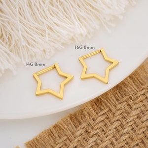 16G Titanium Gold Star Clicker Hoop/Nose Septum Ring/Nose Ring/Conch Hoop/Hoop Earring/Clicker Hoops/Daith Hoop/Tragus Hoop/Septum Hoop