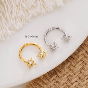 16G Star Gem Septum Hoop/Minimalist Nose Septum Ring 10MM/Nose Piercing Septum Hoop/Gold Silver Nose Bar/Black Friday/Septum Clicker