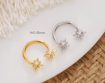 16G Star Gem Septum Hoop/Minimalist Nose Septum Ring 10MM/Nose Piercing Septum Hoop/Gold Silver Nose Bar/Black Friday/Septum Clicker