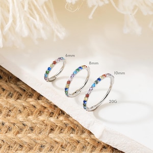 20g silver paved Colorful Gem hoop/huggie earrings/huggie hoop earrings/gemstone earrings/Hoop Earrings/Nose/lip ring/Nose Hoop/earrings
