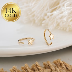 14K Złoty Kolczyk do Nosa w Gwiazdkę/20G Mały Kolczyk Do Nosa w Kształcie C/Piercing Do Nosa/Kółko Do Nozdrza/Biżuteria Do Nozdrza/Złota Biżuteria Do Nosa/Cienki Kółko Do Nosa/1 sztuka