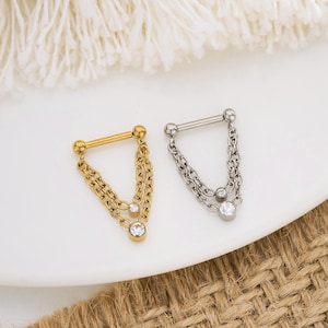 16G Double Chain Gem Septum Hoop/Minimalist Push Pin Nose Septum Ring 8MM/Nose Piercing Septum Hoop/Threadless Septum Nose Bar/Black Friday