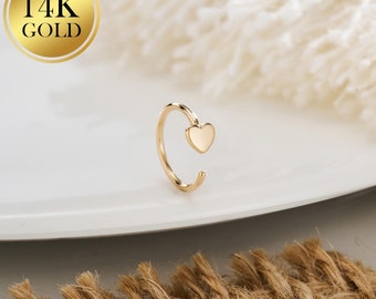 14K Solid Gold Nose Ring/20G Tiny Heart Nose stud/Nose Piercing/Nostril Hoop/Nostril Jewelry/Gold Nose Jewelry/Nostril Hoop/Tiny Nose Ring