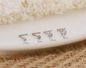 20G 22G Implant Grade Titanium Bezel Gem Nose Ring/L shape Nose Stud/Nose Screw/Tiny Nose Jewelry/Nose Piercing/Nose Bar/Minimalist Jewelry