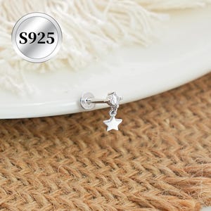 16G Silver Dangle Star Earrings/Cartilage Stud Earrings/Helix jewelry/helix earrings/tragus/flat back earrings/earrings dangle drop earrings