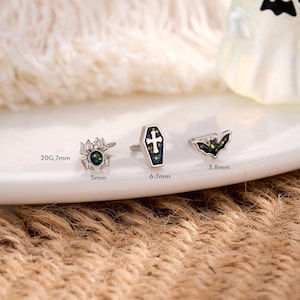 3PCS Cute Gothic L-Shaped Nose Studs | Black and Blue Nose Stud | Halloween Goth Nose | Halloween tiny nose rings | Spider Nose Stud