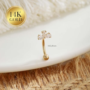 Boucle d'oreille Rook en or massif 14 carats, anneau pour sourcil, boucle d'oreille haltère délicate 16 g