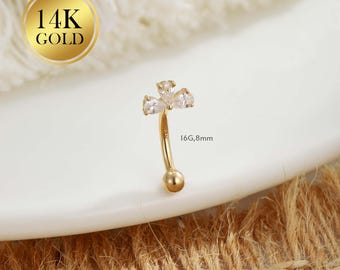 14K Solid Gold Rook Earring, Eyebrow Ring, 16g Dainty Barbell Earring