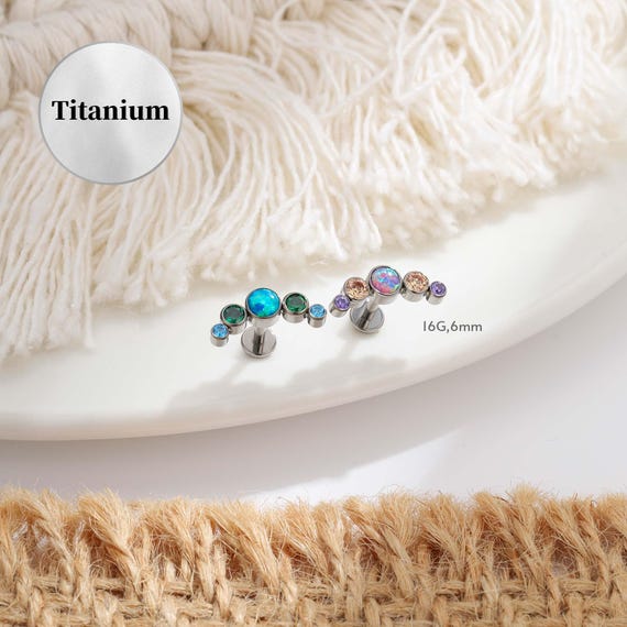 Opal Climber Earring, Internally Threaded Titanium Flat Back, 16g 6mm Opal Inlay, Unique Cartilage Jewelry, Helix Climber Piercing