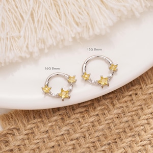 Aro con clicker de estrella brillante de 16 g/anillo para tabique nasal/aro de caracola/perforación de hélix/pendiente de aro/aro con clicker/Daith/aro para trago/aro para tabique nasal/hélix