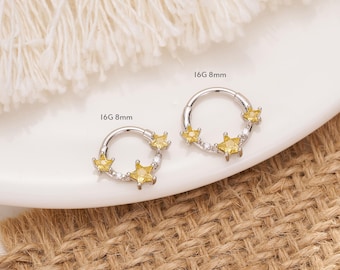 16G Bright Star Clicker Hoop/Nose Septum Ring/Conch Hoop/Helix Piercing/Hoop Earring/Clicker Hoop/Daith/Tragus Hoop/Septum Hoop/Helix