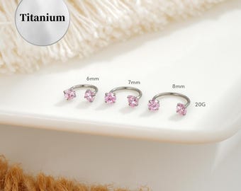 Pink Horseshoe Barbell, Titanium Earrings, Nose Ring, Daith Earrings, Cartilage Earrings