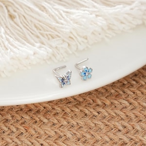 20G 2PCS blue butterfly Earrings/flatback earrings/Cute Nose ring/cartilage Jewelry/Nose Bone/Nostril Jewelry/helix earrings/nose stud
