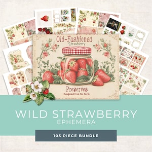 Kit Vintage Strawberry Junk Journal - Pagine di effimeri retrò - Pagine stampabili - Forniture artigianali fai da te