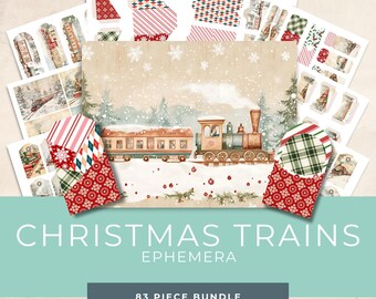 Christmas Train Junk Journal Pages - Festive Collage Sheets and Vintage Ephemera - Digital Download