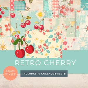 Retro Cherry Junk Journal, Vintage Printable Ephemera, Cherry Papers, Scrapbook Kit, Craft Supplies for Journals