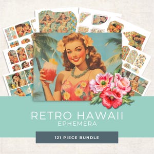 Retro Hawaii Junk Journal, Tropical Scrapbook Kit, Vintage Digital Download, Beach Memories, Craft Supplies