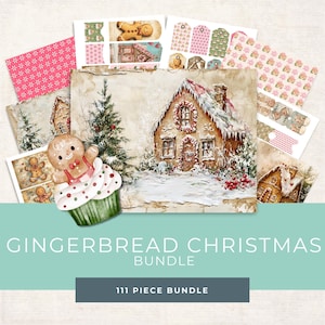Gingerbread Junk Journal Kit - Vintage Christmas Printable Ephemera - Digital Download - Scrapbook Supplies