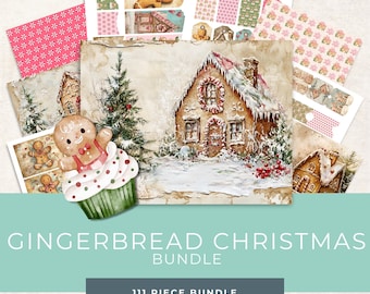 Gingerbread Junk Journal Kit - Vintage Christmas Printable Ephemera - Digital Download - Scrapbook Supplies