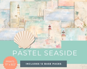 Beach Junk Journal Kit - Printable Ocean Pages - Digital Scrapbook Paper - Nautical Themed Ephemera