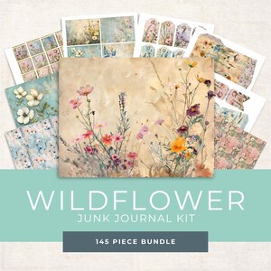 Watercolor Wildflowers Junk Journal Bundle, Flowers Junk Journal Kit, Junk Journal Paper Digital Collage Sheet, JPG