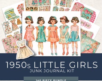 Retro 1950s Junk Journal Kit, Little Girls Ephemera (Digital Download)