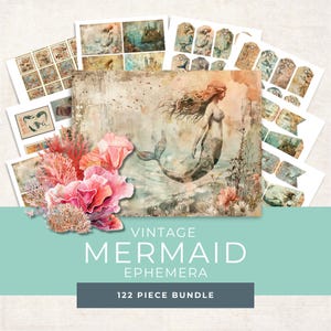 Mermaid Dreams Junk Journal - Vintage Ephemera - Druckbare Seiten - Unterwasser Collage Kit