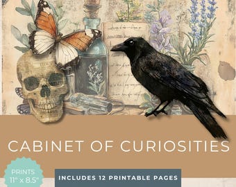 Junk Journal Kit - Cabinet of Curiosities - Oddities Ephemera - Science History Printables - Spooky Victorian Papers
