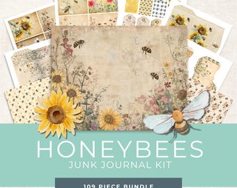 Bee Junk Journal Ephemera, Vintage Printable Kit, Digital Download, Scrapbook Supplies, Crafting Essentials