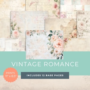 Romantic Pink Roses Valentine Junk Journal Pages - Vintage Decorative Papers - Instant Download - Scrapbooking