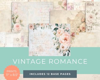 Romantyczne różowe róże walentynkowe strony dziennika śmieci - zabytkowe papiery dekoracyjne - natychmiastowe pobranie - scrapbooking