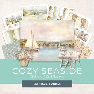 Bundle Beach Themed Junk Journal, Digital Scrapbook Pages, Printable Ephemera, Ocean Crafting Kit for Journaling