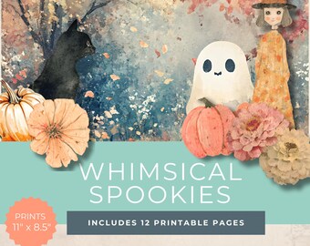 Whimsical Halloween Junk Journal Kit – Printable Spooky Pages (JPGs)