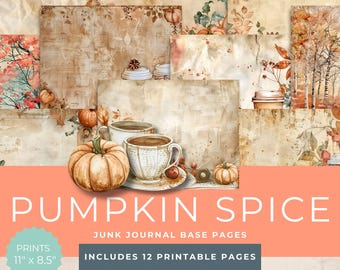 Pumpkin Spice Junk Journal Kit, Autumn Watercolor Ephemera (Digital Download)