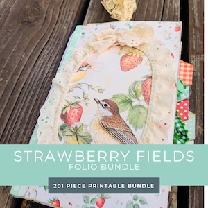 Strawberry Folio Junk Journal Kit, Printable Pages, Summer Fruit Ephemera, Scrapbook Paper for Creative Crafts