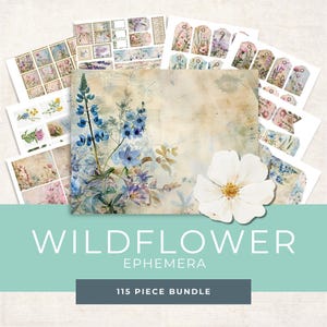 Vintage Wildflower Junk Journal Pages - Botanical Ephemera - Digital Download - Scrapbook Supplies