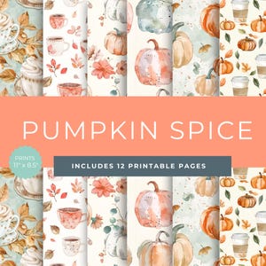 Pumpkin Spice Junk Journal Kit – Fall Scrapbook Digital Papers – Cozy Autumn & Thanksgiving Patterns